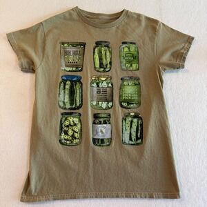 Buzz Pickle Jar Graphic T-Shirt Women Small‎ Olive Green Short Sleeve Tee